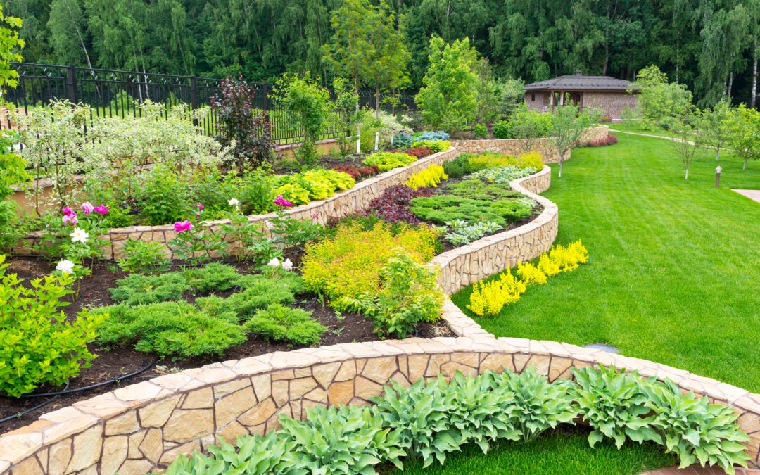 Natural stone landscaping in home garden